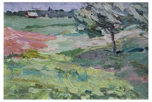 Elena Jantschak, Landscape with Tree, 1961, Oil on Cardboard, Framed