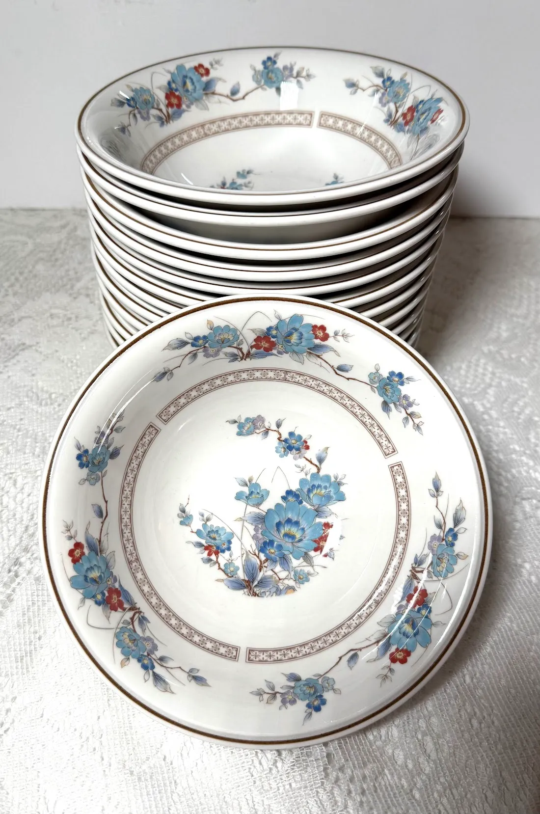 1980s Noritake Bleu Fleur Fruit/Dessert Bowl - Set of 2, Fine
