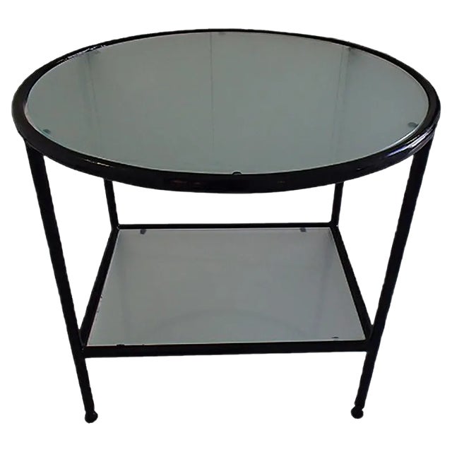 Bauhaus Black Metal Frame Salon Table with Sanitized Glass Top, 1940s For Sale