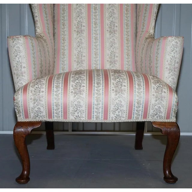 Gold Regency Walnut Wingback Armchair with Striped Fabric from Howard & Sons For Sale - Image 8 of 18