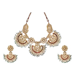 Mughal Magnificent Traditional Kundan Polki Rose Cut Diamond 18 K Bridal Set For Sale
