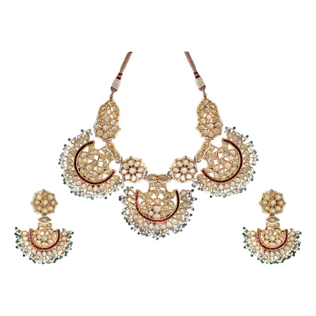 Mughal Magnificent Traditional Kundan Polki Rose Cut Diamond 18 K Bridal Set For Sale