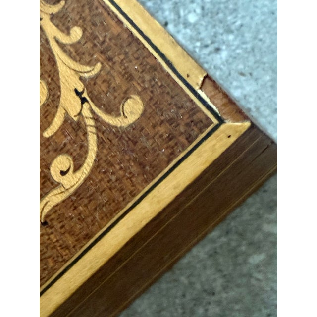 A Trio of Vintage Italian Marquetry Wood Inlay Trinket Boxes With Highly Detailed, Mirror-Image Arabesque Scrolls & Phoenixes For Sale - Image 11 of 12