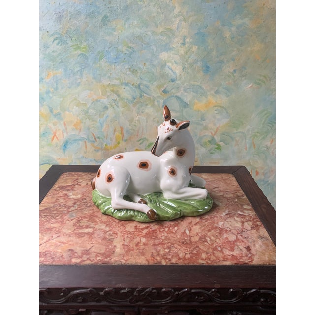 1980s Pair of Porcelain Recumbent Deer For Sale - Image 4 of 9