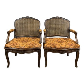 Late 19th Century Louis XV Style Fluted Carved Wooden Armchairs, Set of 2 For Sale