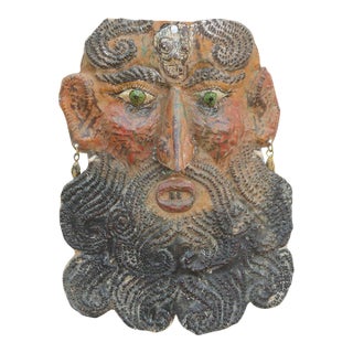 Vintage Mexican Folk Art Painted Mask For Sale