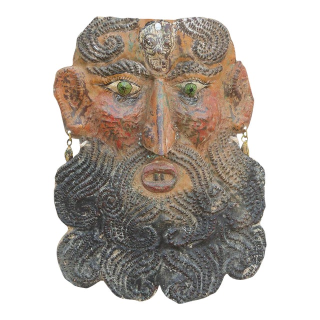 Vintage Mexican Folk Art Painted Mask For Sale