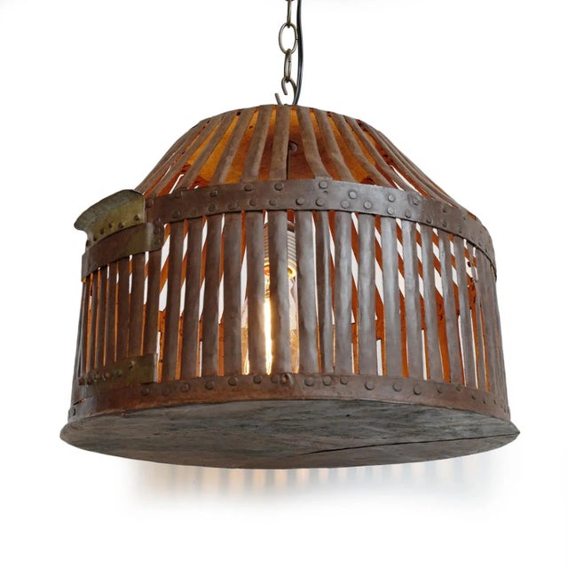 Farmhouse Vintage Industrial Rustic Iron Cage Rustic Pendant Light For Sale - Image 3 of 7
