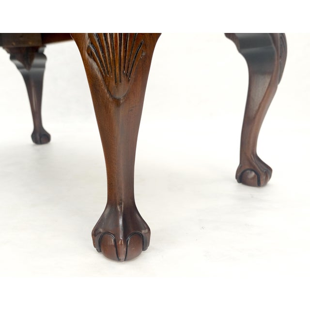 Late 20th Century Carved Mahogany Ball & Claw Chippendale Feet Ultra Suede Upholstery Bench MINT For Sale - Image 5 of 8