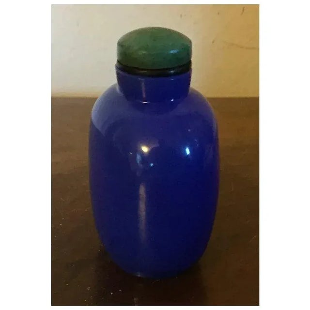Art Deco Chinese Bright Blue Peking Glass Snuff Bottle For Sale - Image 9 of 10