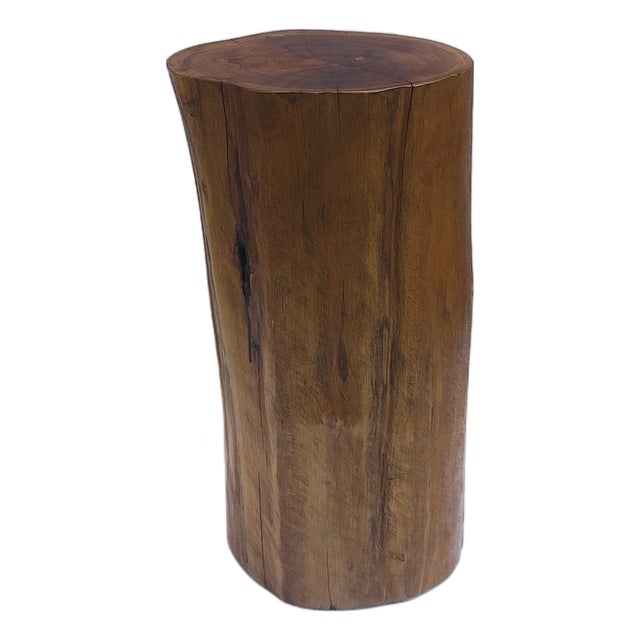 Pedestal Side Drinks Table, Natural Wood Trunk, Organic Modern Style For Sale