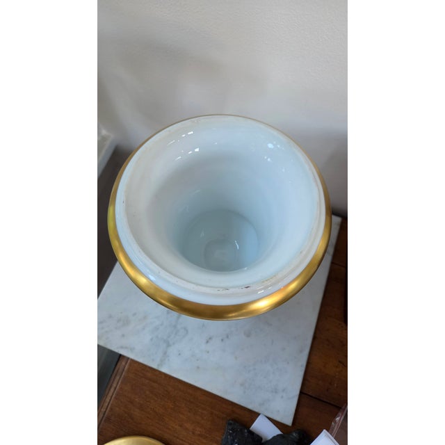 Vintage Belgian Cerabel Baudour White and Gold Empire-Style Covered Porcelain Urn For Sale - Image 14 of 18