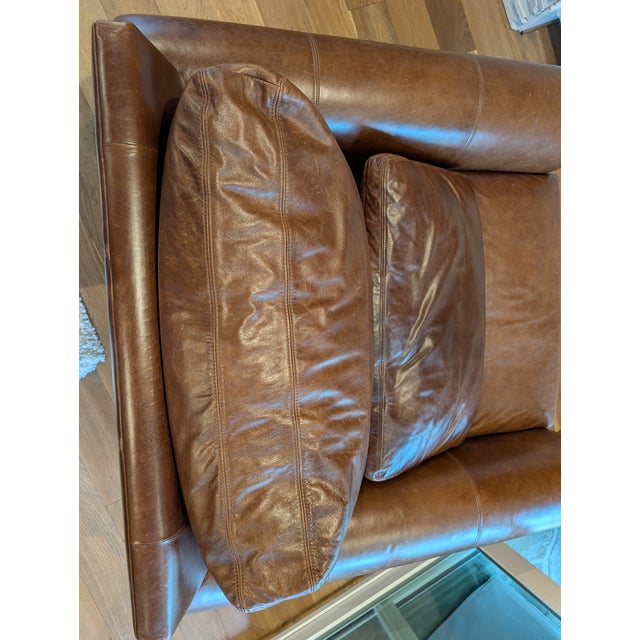 Pottery Barn Big Sur Roll Arm Leather Swivel Chair For Sale In Raleigh - Image 6 of 7