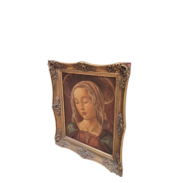 Vintage Renaissance Revival Madonna Portrait, Signed Boneau, in Carved Gilt Frame A beautifully executed vintage...