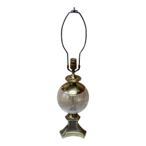 1950s Hollywood Regency Crackle Glass Globe Brass Table Lamp