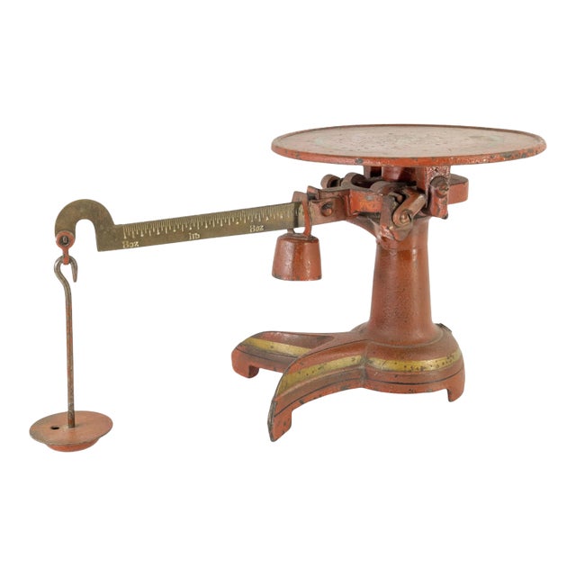 Early 20th Century Decorative Rustic Red and Gold Painted Fishtail Scale For Sale