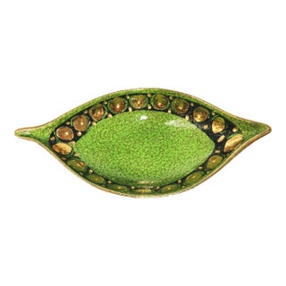 1960s Mid-Century Modern Vimax Pottery Made in Italy Green Gold Bowl For Sale