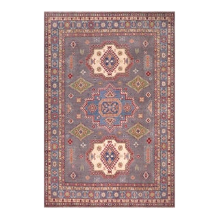 Bohemian Kazak Gray/Blue Wool Rug - 8'3''x9'9'' For Sale