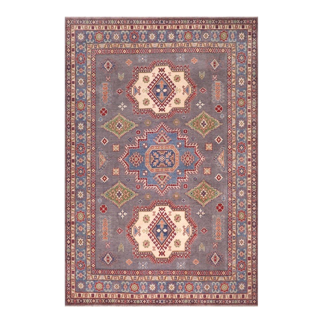 Bohemian Kazak Gray/Blue Wool Rug - 8'3''x9'9'' For Sale