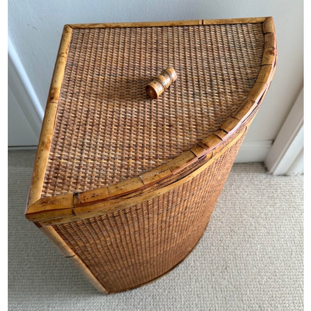 Brown Rattan Corner Hamper Basket With Triangular Design For Sale - Image 8 of 11