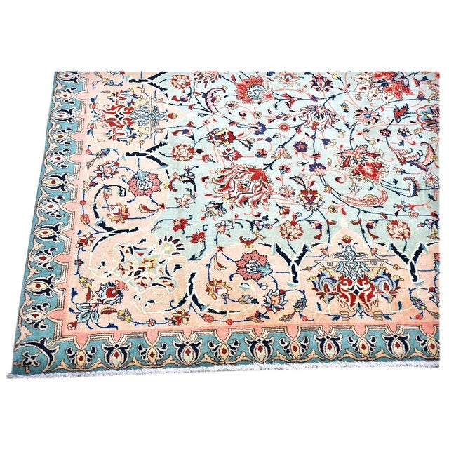 Antique Persian Tabriz Emad Wool 10x12 Mint Green, Red & Pink Handmade Area Rug #9902603 For Sale In Houston - Image 6 of 9
