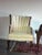 American Vintage Wingback Accent Chair by Les Brown Furniture | Damask Upholstery & Wood Trim For Sale - Image 3 of 5
