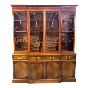 Early 20th Century Mahogany and Walnut Georgian Breakfront by Legendary Cabinet Makers Schmieg & Kotzian