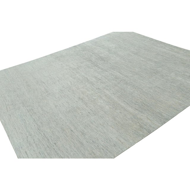 Rug & Kilim Rug & Kilim’s Contemporary Textural Solid Rug in Blue and Cream With Striae For Sale - Image 4 of 7