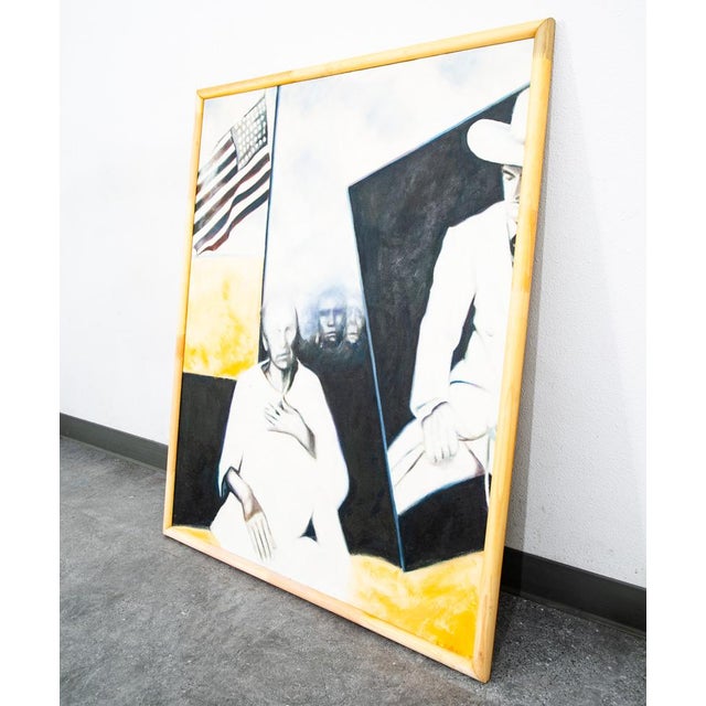 1980s Mid Century Modern Painting Cowboy America Form Abstract Signed Large 38x46 Flag - Signed by "Bradley". For Sale - Image 11 of 12