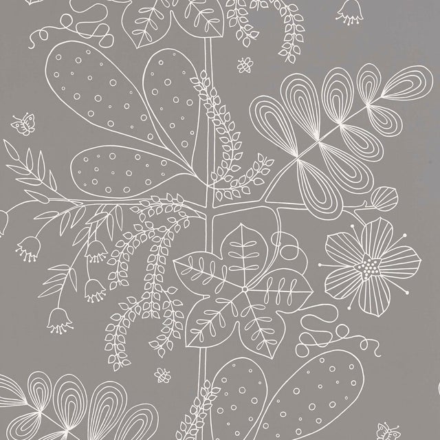 Sample - Schumacher Blommen Wallpaper in Smoke For Sale