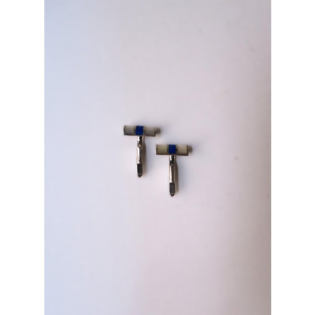 Metal English Blue Lapis Lazuli Cufflinks, Pair For Sale - Image 7 of 9