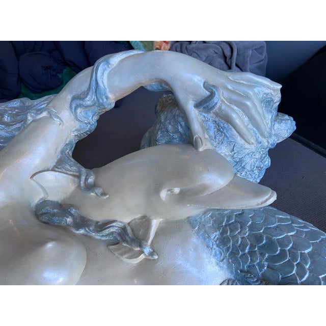 Vintage Mid Century Modern Sculptural Nude Mermaid Coffee Table and Dolphin For Sale - Image 15 of 18