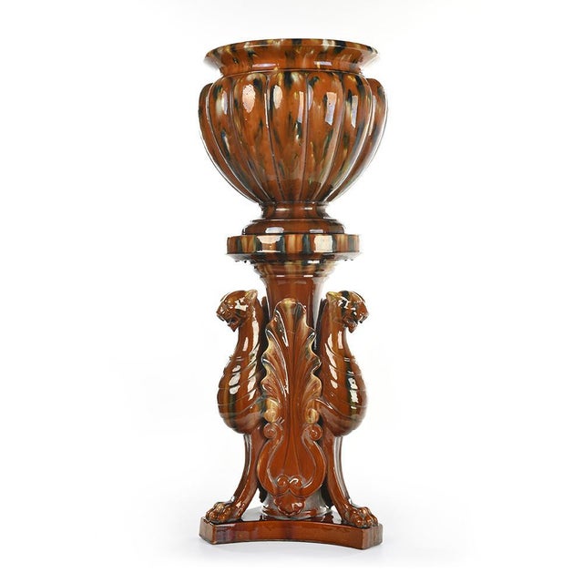 Brown Column Massier and Cover Pot For Sale - Image 8 of 8