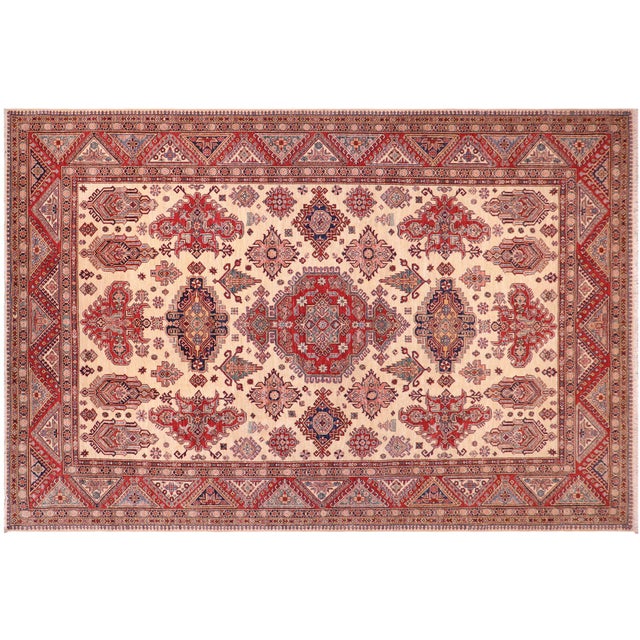 Southwestern Super Kazak Ivory/Red Wool Rug - 8'8'' X 12'4'' For Sale - Image 9 of 10