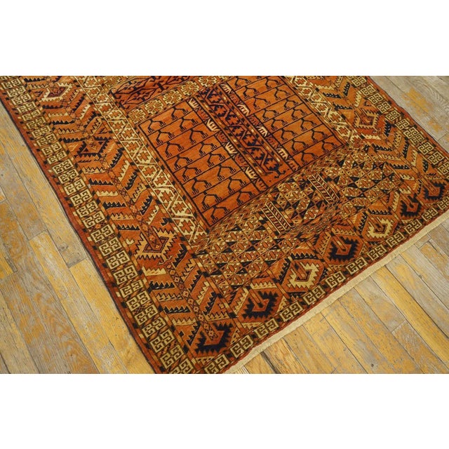 1890s Red Geometric Tribal Antique Central Asian Turkmen Tekke Engsi Rug 3' 9" X 5' 5" Knotted Wool Carpet For Sale - Image 11 of 12