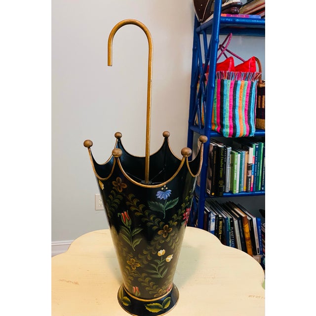 Mid 20th Century Italian Toleware Umbrella Stand Hand Painted Botanical Colorful Design For Sale - Image 4 of 9