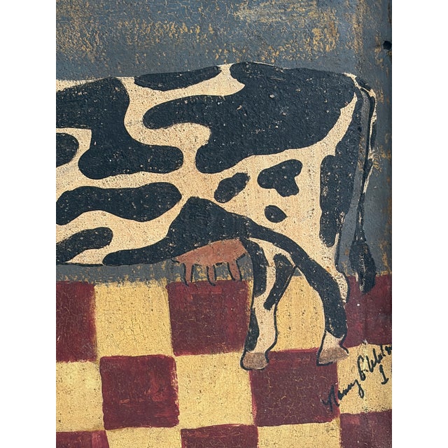 Nancy G. Watson Folk Art Cow Painting – Signed Original on Tin in Wood Frame For Sale - Image 9 of 12