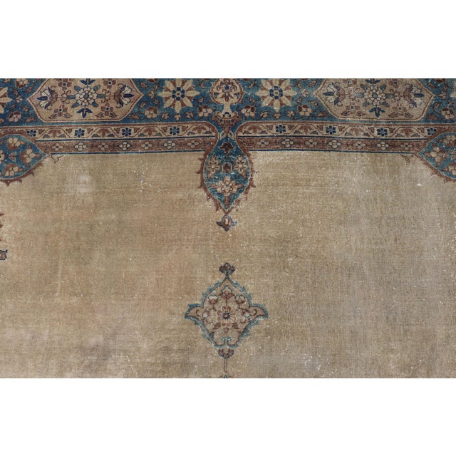 Taupe Large Antique Amritsar Rug in Taupe, Brown and Blue 12' X 15' For Sale - Image 8 of 12
