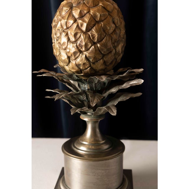 Gilt and Silver Bronze Pineapple Table Lamp attributed to Maison Charles, France, 1960s-1970s For Sale - Image 6 of 14