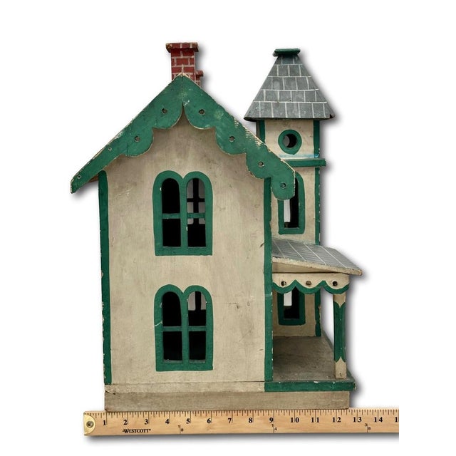 Nice Antique American Hand Made & Painted Wood Folk Art Victorian Style Birdhouse - 18 Inches Tall - Circa Early 1900s For Sale - Image 17 of 18