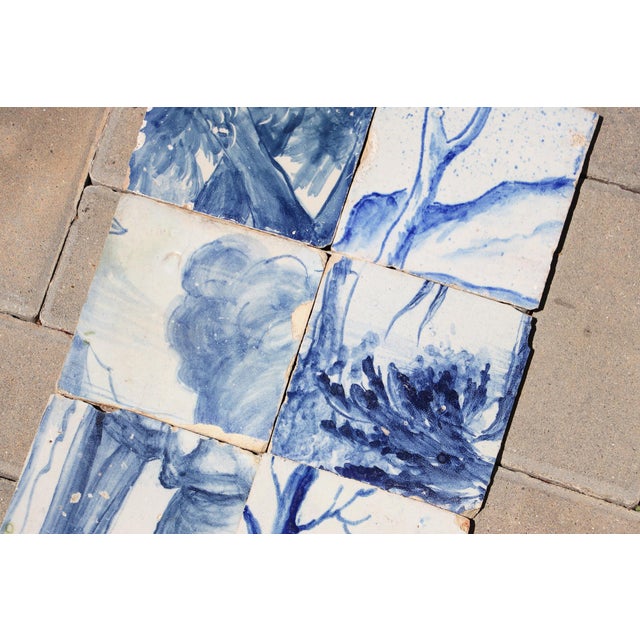 Antique Set of 8 Baroque Portuguese Tiles, 18th Century Blue & White Figural and Landscape Scene For Sale - Image 4 of 7
