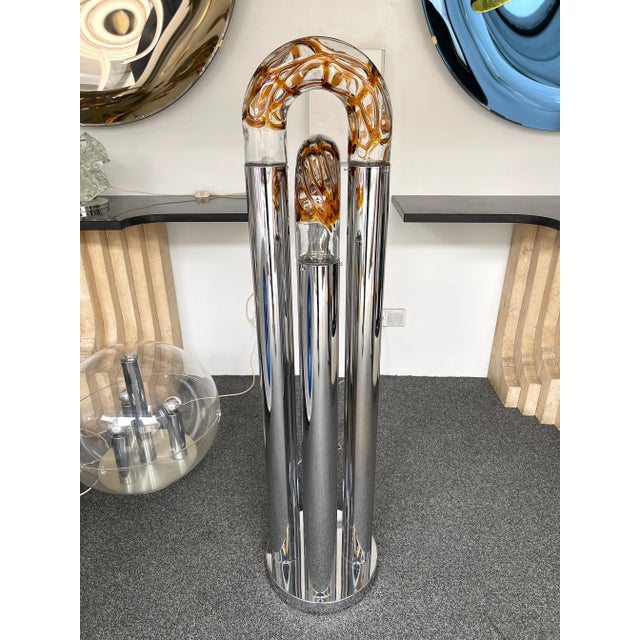 Mid-Century Modern Ring Floor Lamp Murano Glass Metal by Mazzega, Italy, 1970s For Sale - Image 9 of 13