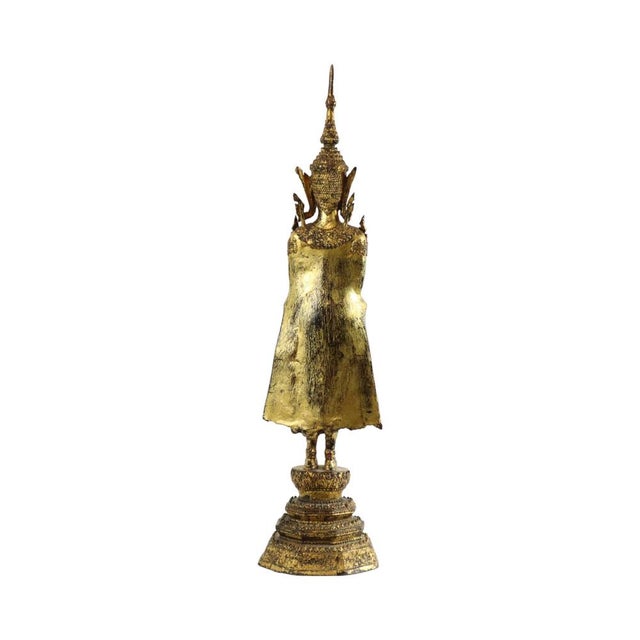 Gold Thai Artist, Standing Buddha, 1800s, Bronze and Gold Leaf For Sale - Image 8 of 11