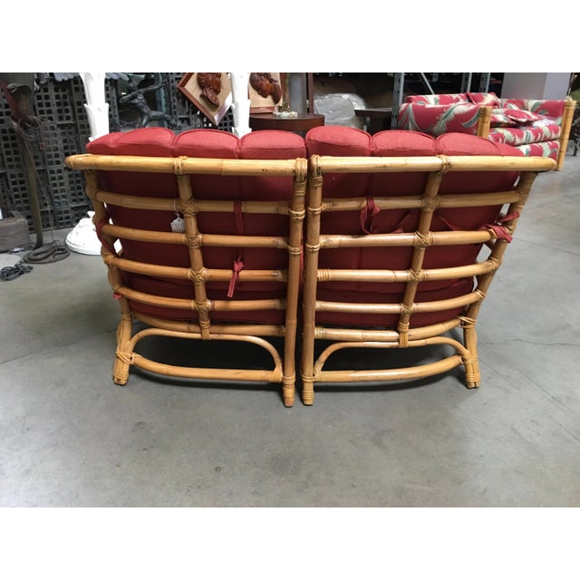 Restored Vintage Art Deco Rattan Shell Back Rattan Sectional Loveseat Sofa For Sale In Los Angeles - Image 6 of 10