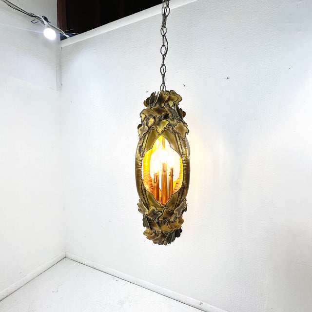 1970s Torch Cut Brass Brutalist Chandelier by Tom Greene for Feldman For Sale - Image 9 of 15