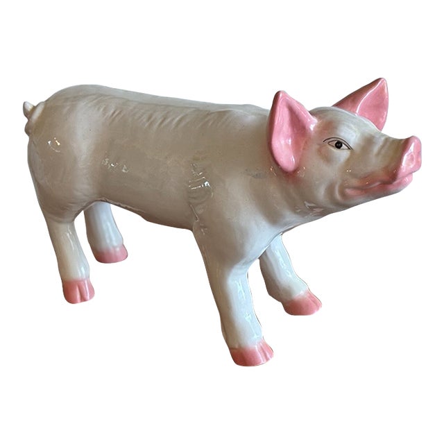 Mid-Century Vintage French Butcher Style Pig Crackle Design Ceramic Sculpture After Townsend For Sale