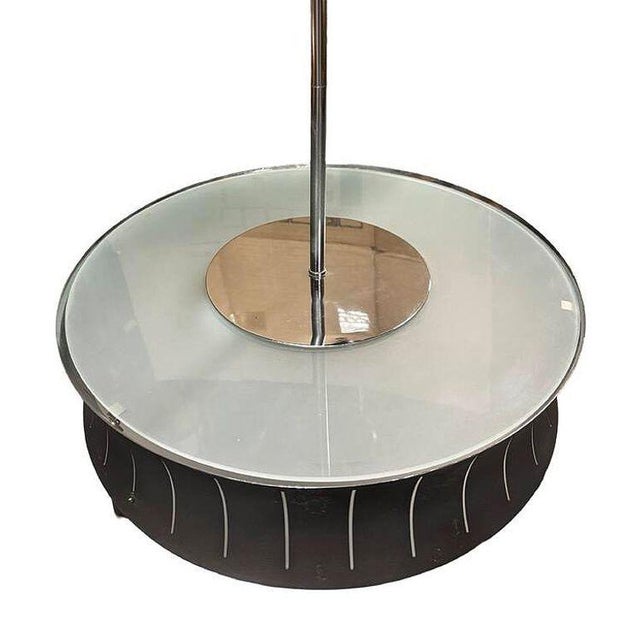 1950s Restored Mid-Century Googie Drum Pendent Black and White Chandelier Lighting For Sale In Los Angeles - Image 6 of 7