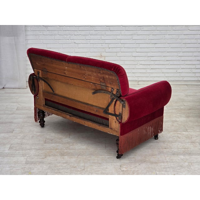 Danish 2-Seater Drop Arm and Back Sofa in Cherry-Red Velour, 1950s For Sale - Image 17 of 18