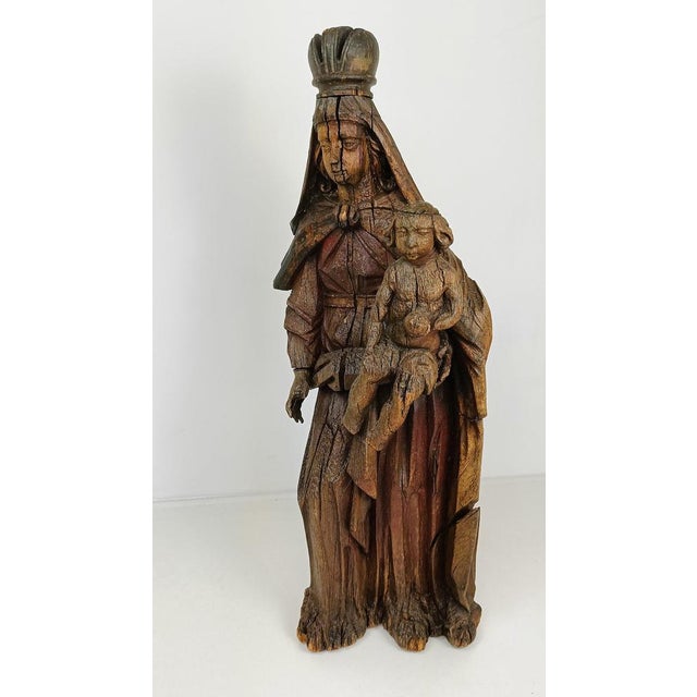 Wooden Statue of Virgin Mary with Jesus For Sale - Image 6 of 18