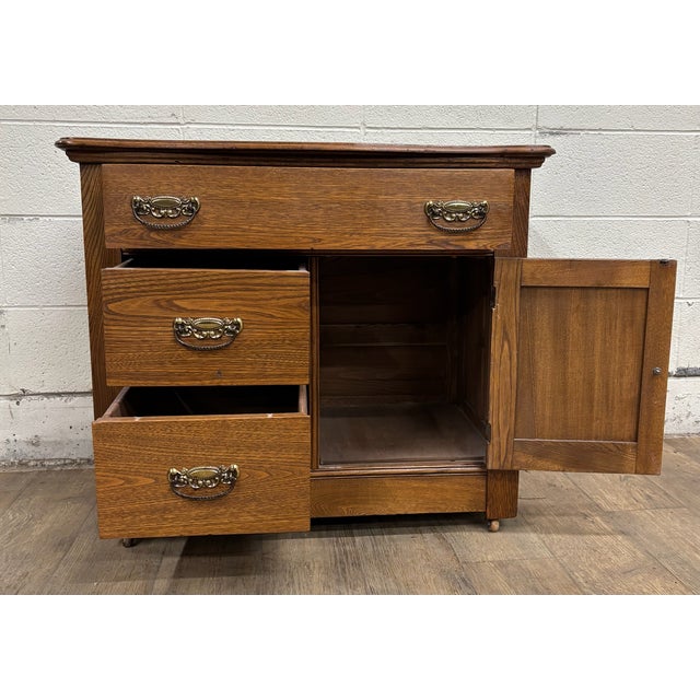 Vintage Tiger Oak Washstand Dry Sink Commode For Sale - Image 11 of 11